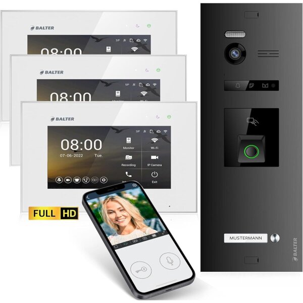 BALTER EVO HD Fingerprint Set 1-Fam. 3x Monitor Schwarz/Weiß WLAN App