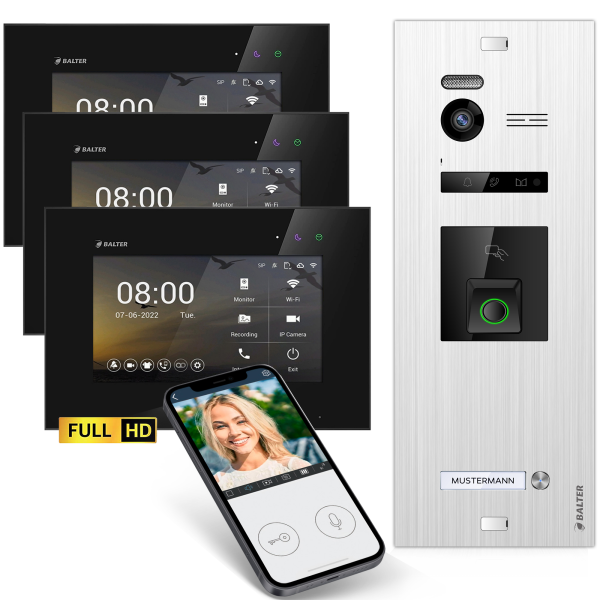 BALTER EVO HD Fingerprint Set 1-Fam. 3x Monitor Silber/Schwarz WLAN App