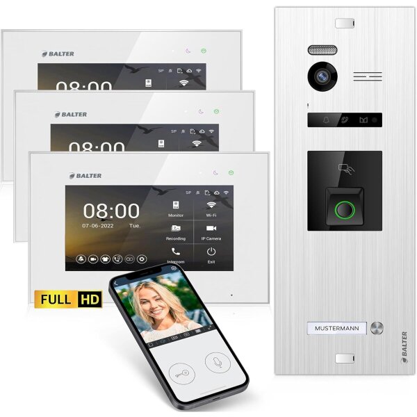 BALTER EVO HD Fingerprint Türsprechanlage 1-Fam. 3x Monitor Silber WLAN App