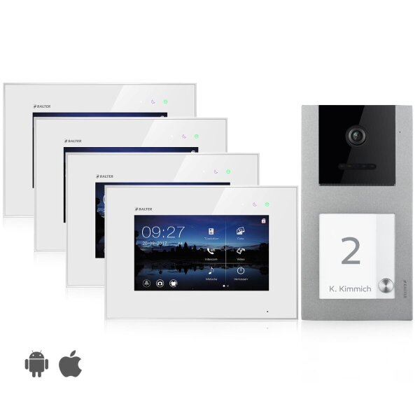 BALTER EVO Türsprechanlage Aufputz Einfamilienhaus 4x Monitor Silber WLAN App