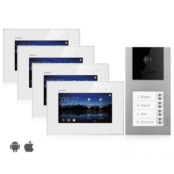 BALTER EVO Türsprechanlage Aufputz 4-Familienhaus 4x Monitor Silber WLAN App