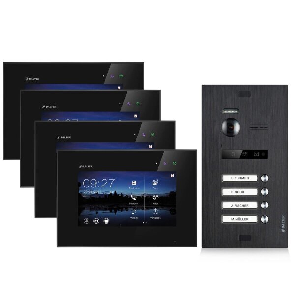 BALTER EVO Video-Türsprechanlage 4-Familienhaus 4x 7-Zoll-Monitor Schwarz