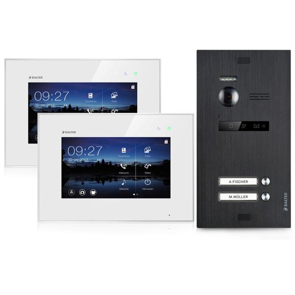 BALTER EVO Video-Türsprechanlage 2-Familienhaus 2x 7-Zoll-Monitor Schwarz/Weiß