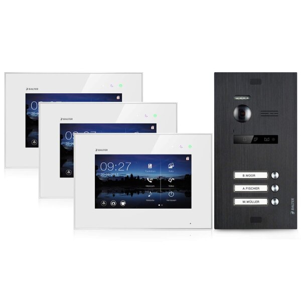 BALTER EVO Video-Türsprechanlage 3-Familienhaus 3x 7-Zoll-Monitor Schwarz/Weiß
