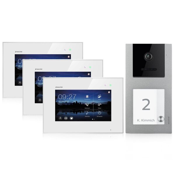 BALTER EVO Türsprechanlage Aufputz Einfamilienhaus 3x 7-Zoll-Monitor Silber