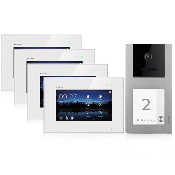 BALTER EVO Türsprechanlage Aufputz Einfamilienhaus 4x 7-Zoll-Monitor Silber