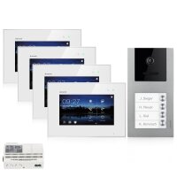 BALTER EVO Video-Türsprechanlage Aufputz 4-Familienhaus 4x 7-Zoll-Monitor Silber