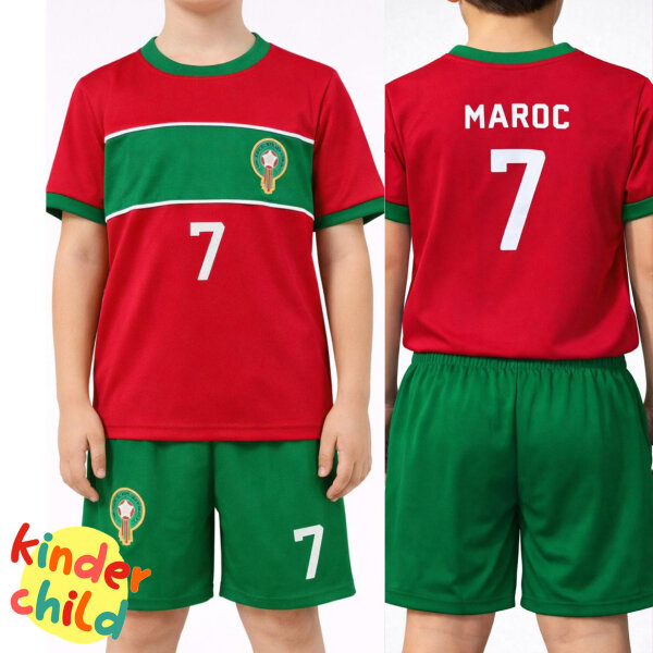 Marokko Kinder Fan-Set Morocco Maghreb T-Shirt Shorts Länderdesign Fußball Party