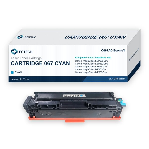 Toner kompatibel mit Canon Cartridge 067 Cyan Cyan imageClass LBP633Cdw LBP631Cw