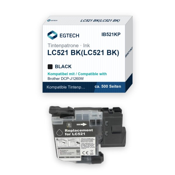 Tinte kompatibel mit Brother LC521 BK DCP-J1260W DCP-J1310DW DCP-J1313DW Schwarz